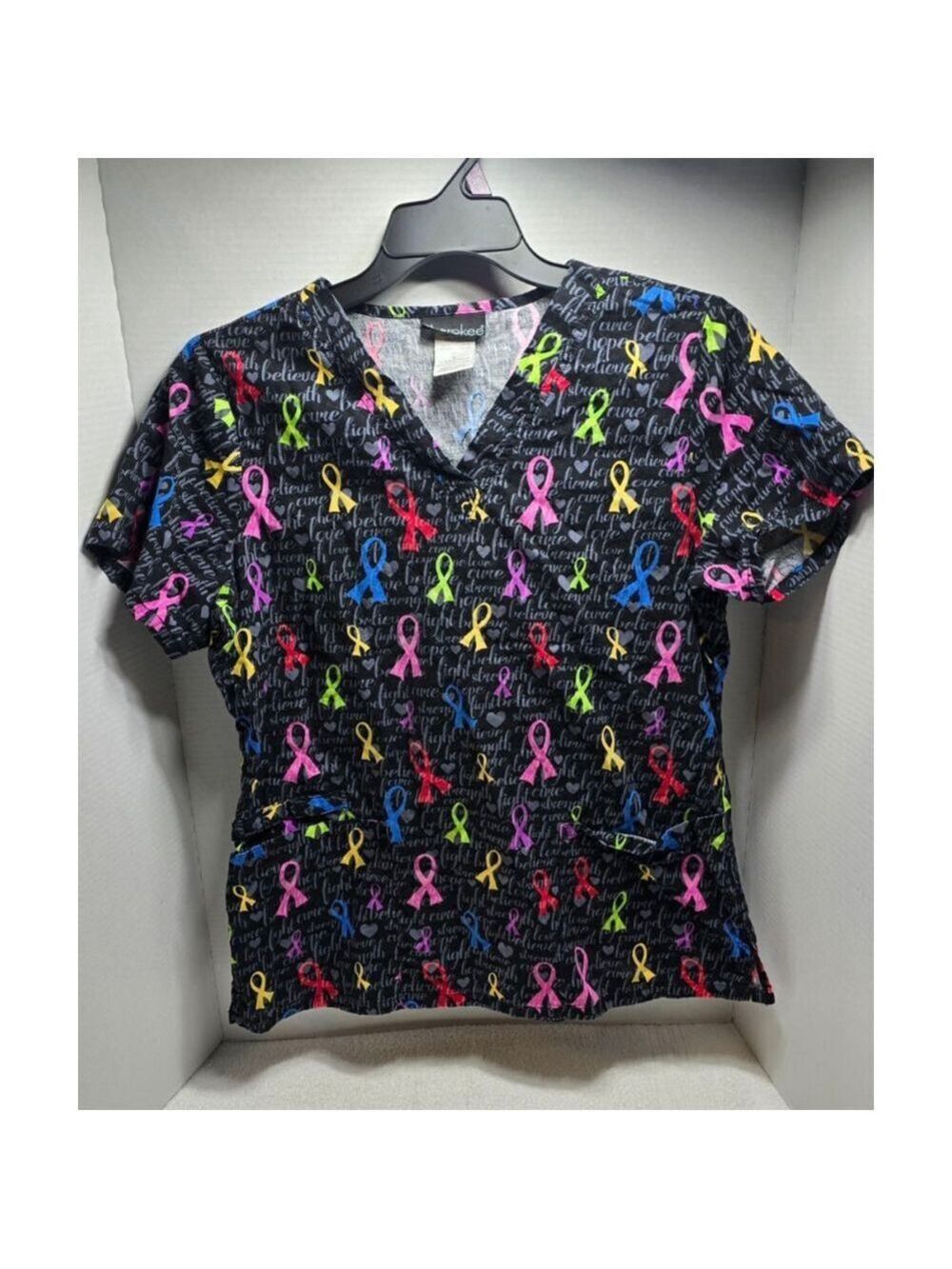 Women's Cherokee Black Multi-color Ribbon Short Sleeve Tee L